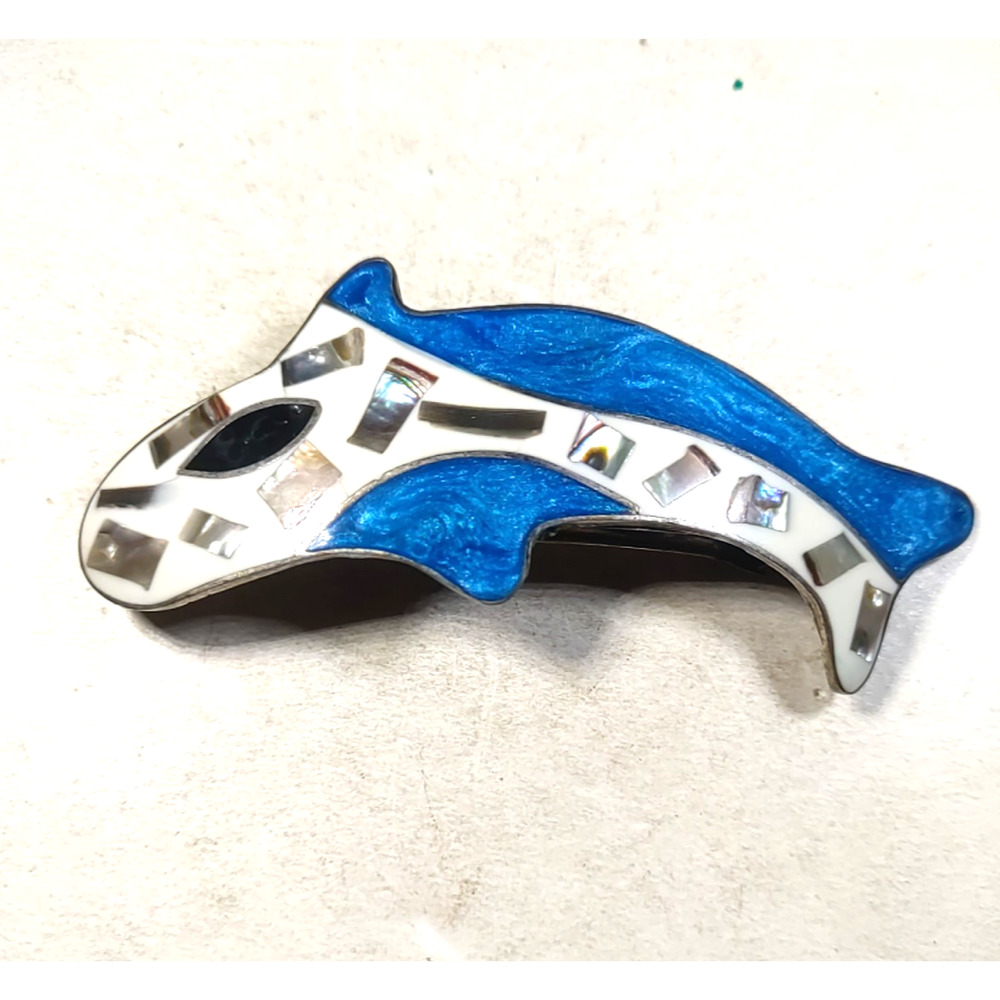 Killer Whale Abalone Enamel Blend White Tension Clip hair Barrette Ocean Beach